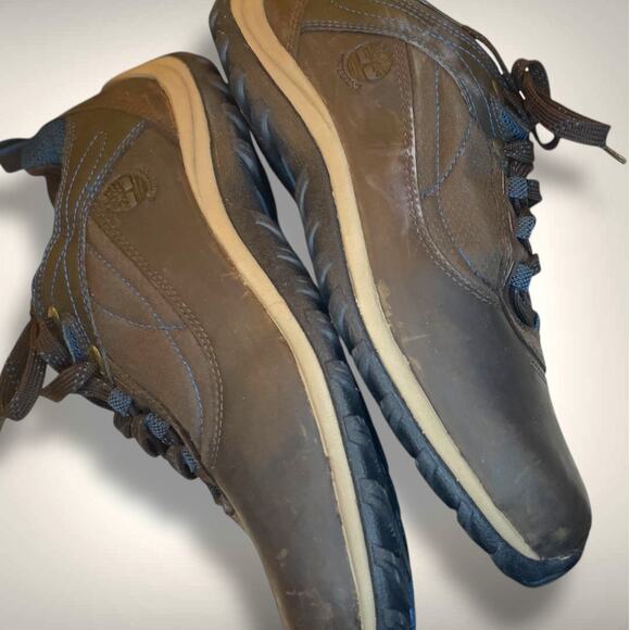 Wmn's TIMBERLAND Hiking Shoes, Waterproof Low Top Brown and Blue Great Condition - Picture 6 of 13